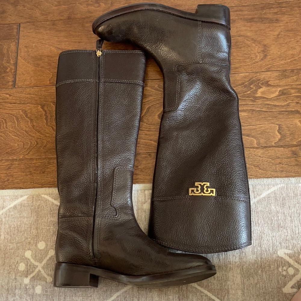 Chocolate brown leather Tory Burch Riding Boots